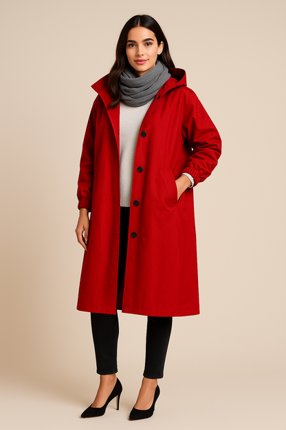 Ruby – Women’s Hooded Long Trench Coat with Pockets