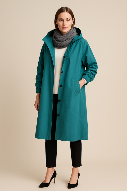 Ruby – Women’s Hooded Long Trench Coat with Pockets